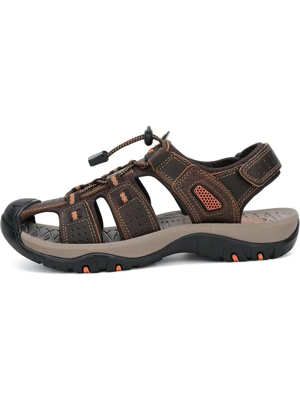 Men's Dark Brown Closed Toe Leather Athletic Outdoor Hiking Sport Sandal Shoes